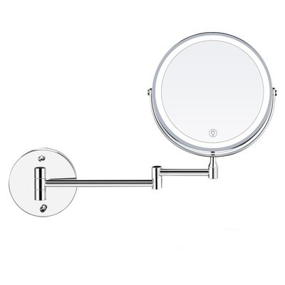 JHNGYJY Wall Mounted Makeup Mirror with Lights, 8 Inch 1x/10x Vanity Mirror with 3 Color Light, Double Sided 360 Extendable Arm Touch Sensor for Bathroom Shaving Cosmetic Mirror