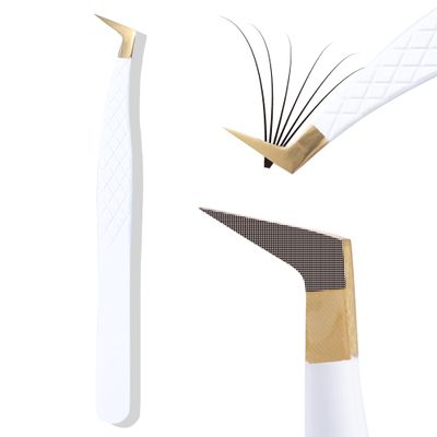 Camillash Fiber Tip Lash Tweezers For Eyelash Extension,Best Volume Professional Tech Tweezers,Artist Boot Isolation Fanning Nano Grip Precision Tools Supplies 90 45 Degree White(Boot)