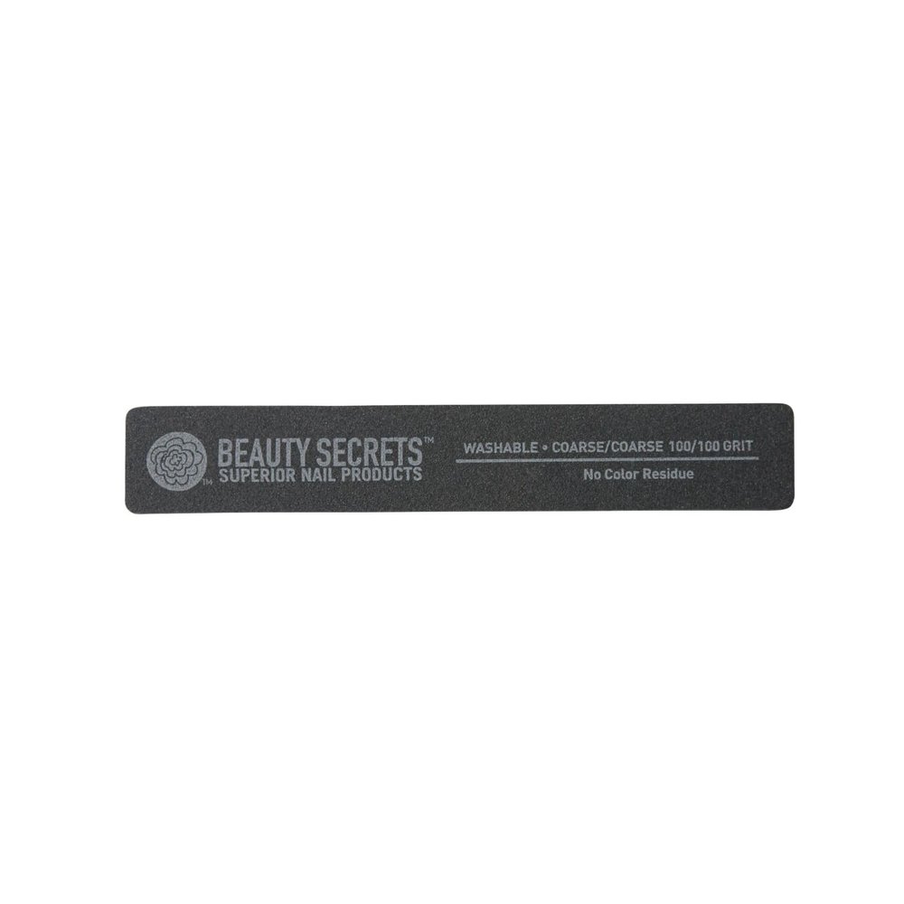 Beauty Secrets Black Rectangular Cushion Nail File, 100/100 Grit, Twosided