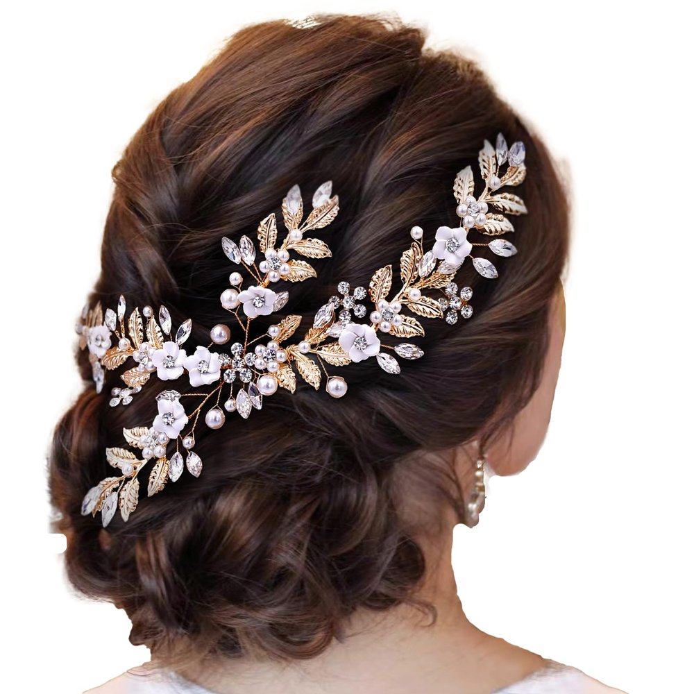 Beautiful Bridal Hair Accessories Alloy Leaf Pearl Woman Hair Comb Gold And Silver Bridal Hair Pieces (GOLD)