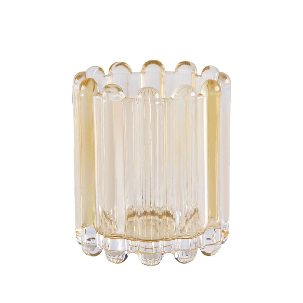 Alipher Makeup Brush Holder Glass Makeup Brush Organizer Elegant Office Storage Cup Home Table Flower Vase Cosmetic Brush Holder For Decor (Amber)