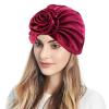 Women Flowers Satin Bonnet Floral Turban Cap Silk Hair Bonnet for Sleeping Hair Covered Wrap Sleep Cap (Wine, One Size) view 2