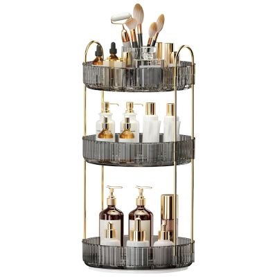 360 Rotating Makeup Organizer, Large-Capacity Skincare Make Up Storage 3 Tier Perfume Organizers Cosmetic Dresser Organizer with Makeup Brush Holder, Fits Bedroom, Bathroom, Vanity Shelf Countertop