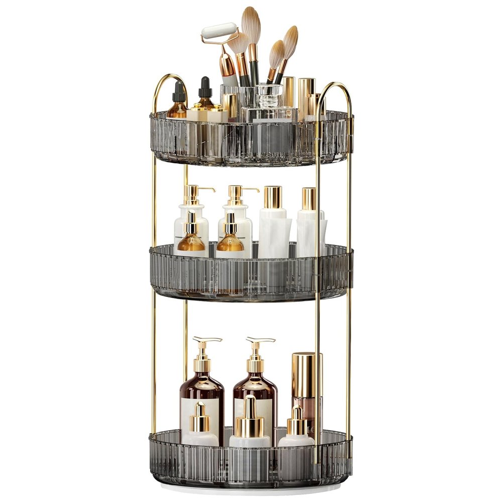 360 Rotating Makeup Organizer, Large-Capacity Skincare Make Up Storage 3 Tier Perfume Organizers Cosmetic Dresser Organizer with Makeup Brush Holder, Fits Bedroom, Bathroom, Vanity Shelf Countertop