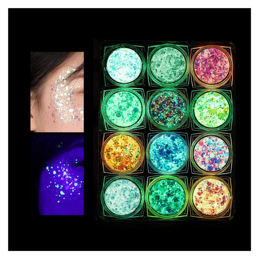 IYARKAI Glitter Gel Makeup, Iridescent Glitter Set 12 Colours, Glitter Powder Kit, Glitter Cosmetic for Face Nails Eyes Lips Hair Body, Music Festivals, Halloween, Parties, Christmas