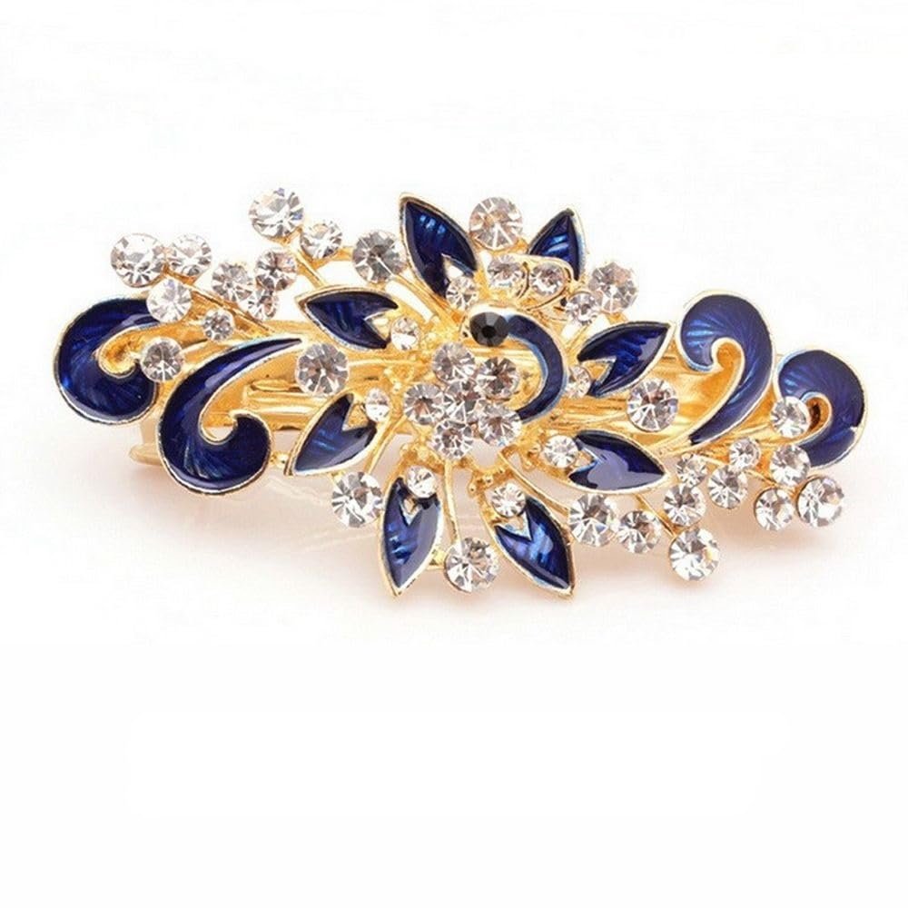 1PC Colorful Metal Hair Clips Shinning Crystal Rhinestones Peacock Hairpin Women Girls Headwear Barrettes Hair Styling Tools (Color : A-blue)