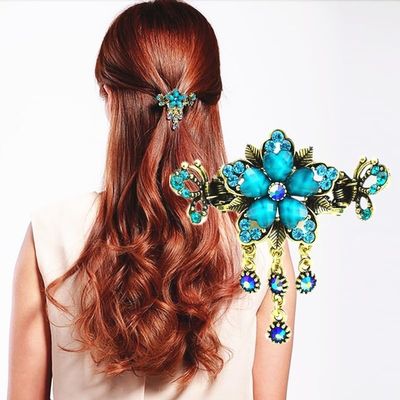 1Pcs Fashion Flower Hair Accessories For Women Hair Pendant Decor Disk Bands Charms Gift Vintage Rose Crab Grasp Clip 6.2x3.5cm (Color : 1)