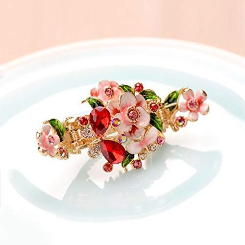 Enamel Hair Claw Flower Rhinestone Hair Clip Accessories Banquet Hair Pins For Women Charm Hairpin Jewelry (Color : Red)