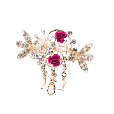Vintage Rhinestone Flower Tassel Hair Claws Crystal Butterfly Hair Clips Crab Clamp Barrettes Hairpin Hair Accessories Hairgrip (Color : Butterfly pink)