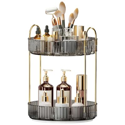 360 Rotating Makeup Organizer, Large-Capacity Skincare Make Up Storage 2 Tier Perfume Organizers Cosmetic Dresser Organizer with Makeup Brush Holder, Fits Bedroom, Bathroom, Vanity Shelf Countertop
