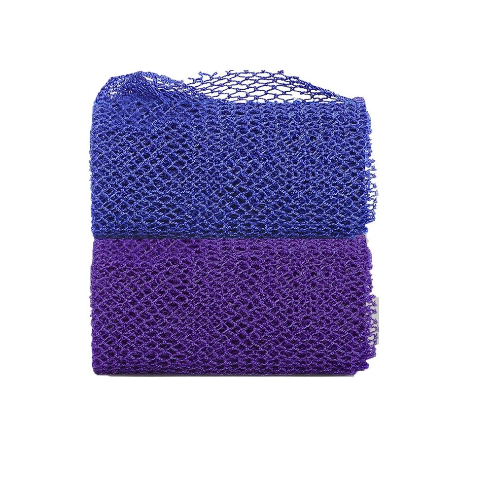 2 Pieces African Net Sponge, Long African Exfoliating Net, Net Bath Sponge Shower Body Scrubber Back Scrubber Skin Smoother, Stretches to Approximately 63" (Blue&Purple)