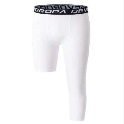 DEVOROPA Youth Boys One Leg Compression Pants for Basketball 3/4 Leggings Sports Tights Kids Athletic Soccer Base Layer White XS