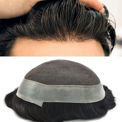 Toupee For Men Hair Replacement System For Men Swiss Lace Mens Toupee Human Hair Pieces For Men Hand Tied Men Hair System 7x10Medium light density 2# DARKEST BROWN