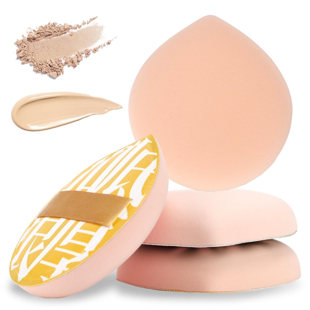 2 Pcs Teardrop Powder Puff for Wet and Dry Powder, Soft Makeup Cushion Sponge Blender for Face Foundation, Concealer, Liquid, Cream - Large