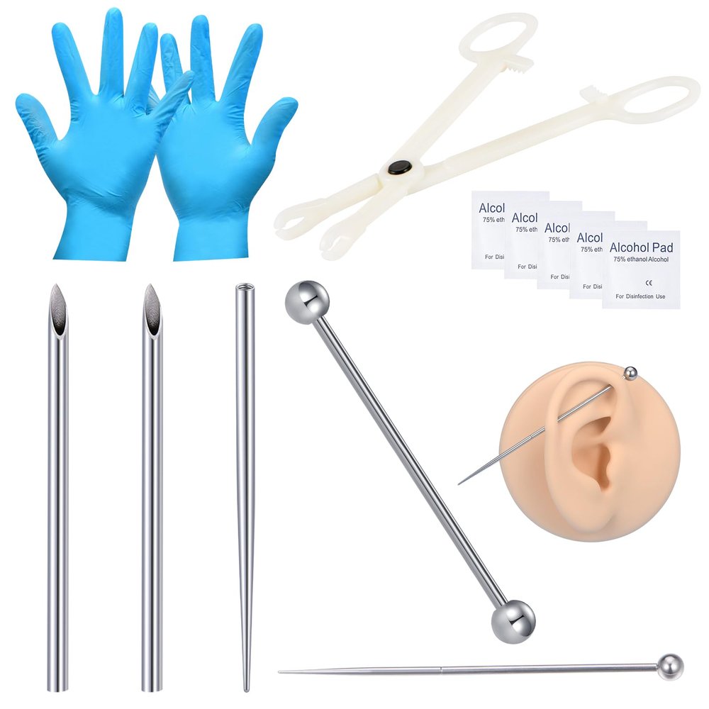 DJCIW Industrial Piercing Kit with 14G Industrial Barbell 316L Stainless Steel 12G Piercing Needles Piercing Taper and Disposable Clamps Industrial Ear Piercing Kit
