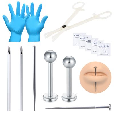 DJCIW Lip Piercing Kit with 16G Lip Ring 316L Stainless Steel 14G Piercing Needles Piercing Taper and Disposable Clamps for Lip Piercing