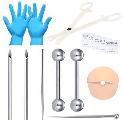 DJCIW Nipple Piercing Kit with 14G Nipple Barbell Ring 316L Stainless Steel 12G Piercing Needles Piercing Taper and Disposable Clamps Nipple Kit Piercing