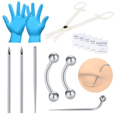 DJCIW Eyebrow Piercing Kit,16G Eyebrow Ring with Stainless Steel 14G Piercing Needles and Taper Disposable Piercing Clamps Self at Home Eyebrow Piercing Jewelry Tool Kit