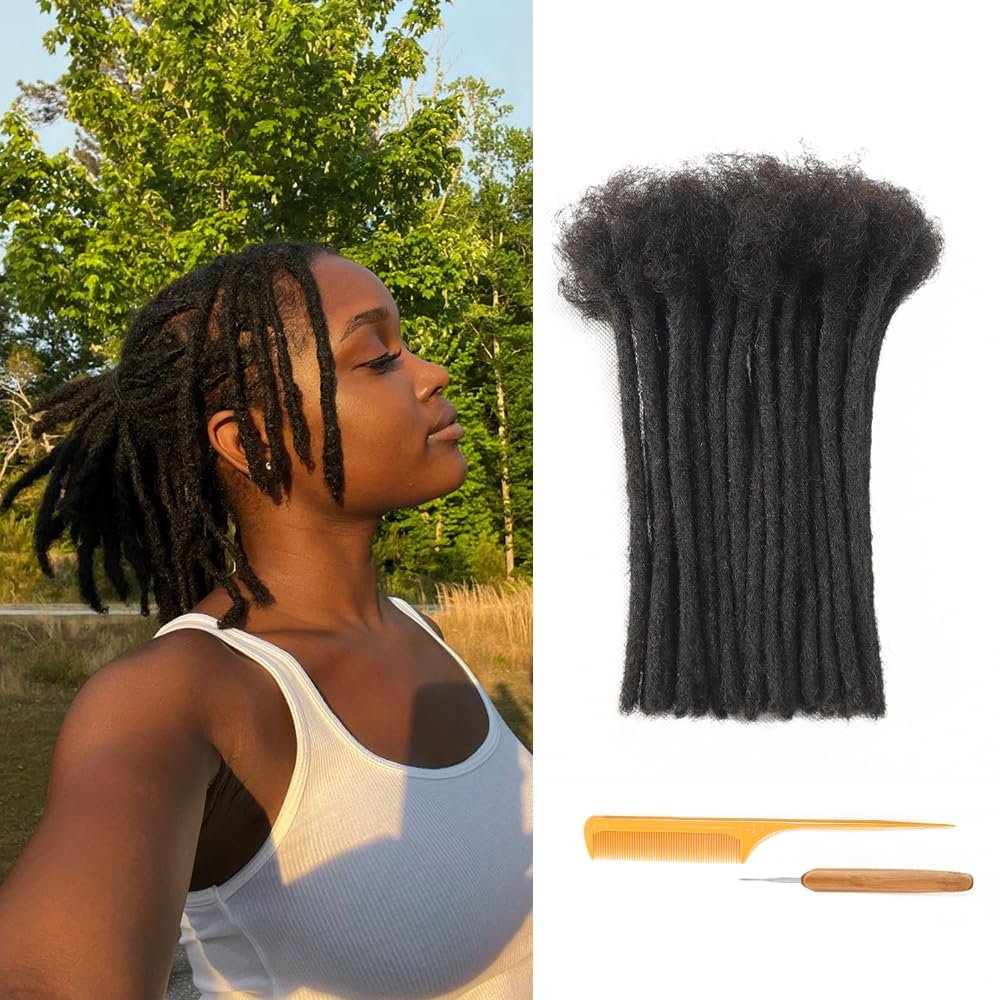 0.4cm Thickness 6 Inch 10 Strands Dreadlock Extensions Human Hair 100% Real Human Hair Loc Extensions for Man/Women Full Hand Handmade Can Be Dyed and Bleached Soft Dreadlocks with Needle and Comb
