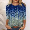 3/4 Length Sleeve Shirts for Women 2023 Casual Summer Blouses Crewneck Floral Printed Cute Tops Loose Fit Pullover view 2