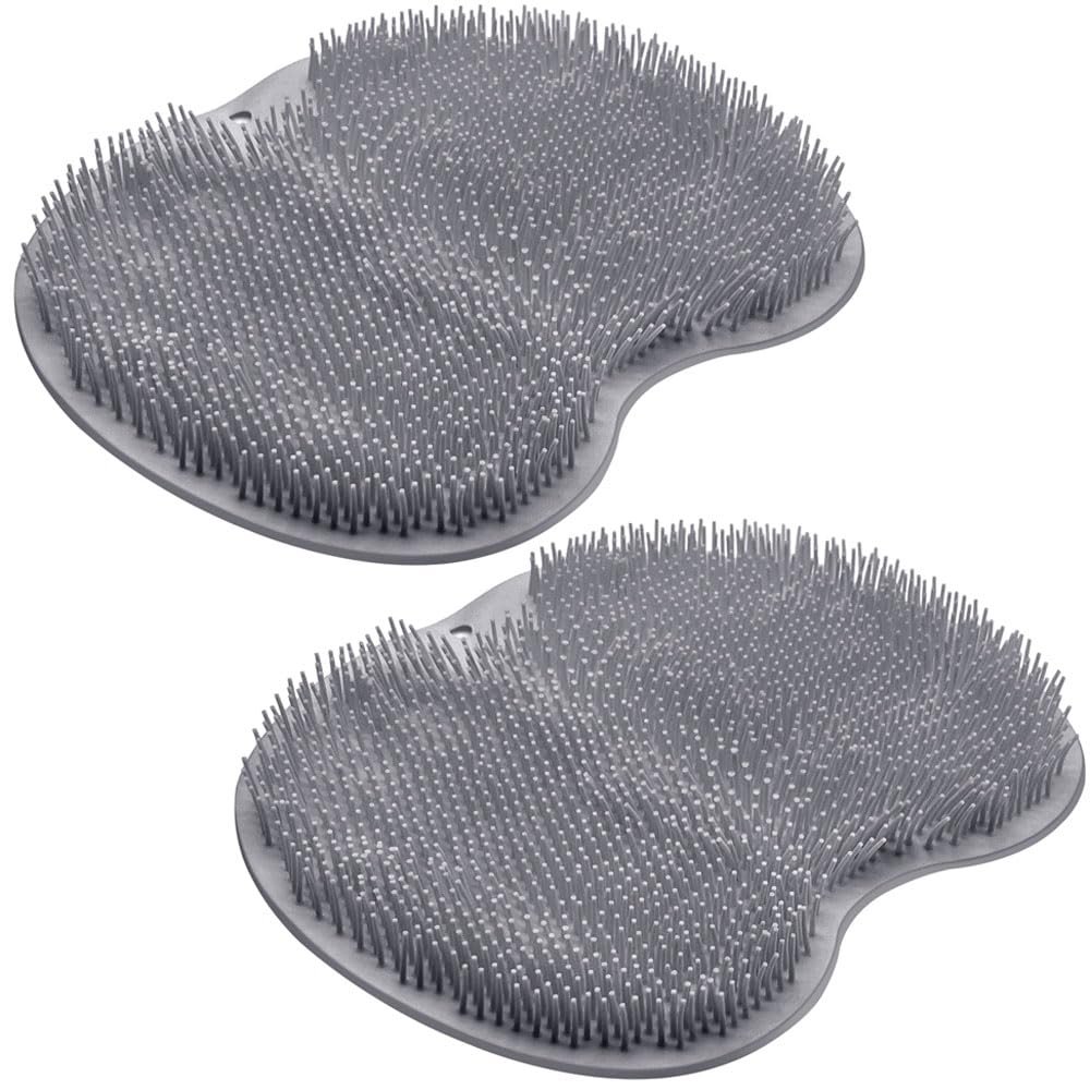 2PACK Shower Foot Scrubber Mat Back Washer Back Exfoliating Bath Wash Pad Wall Mounted Slip Suction Cups Foot Scrubber for Use in Shower Cups Foot Cleaner for Men and Women