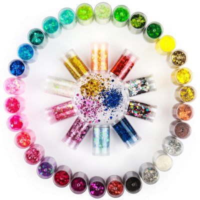 Chunky Glitter, 40 Jars 0.21oz Each Glitter Set, 40 Assorted Color Body Makeup, for Resin, Arts and Craft Supplies