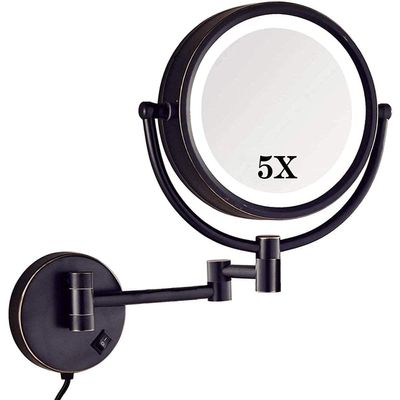 FIDEMM Wall Mounted Makeup Mirror 5X,Round Make Up Mirror,Bathroom Mirror,360 Rotation Light Up Mirror (Color : Bronze)