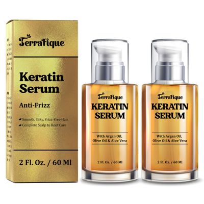 TERRAFIQUE Hair Straightening Serum - Anti-Frizz Leave-in Conditioner with Keratin and Argan Oil for All Hair Types - 2 Fl. Oz.
