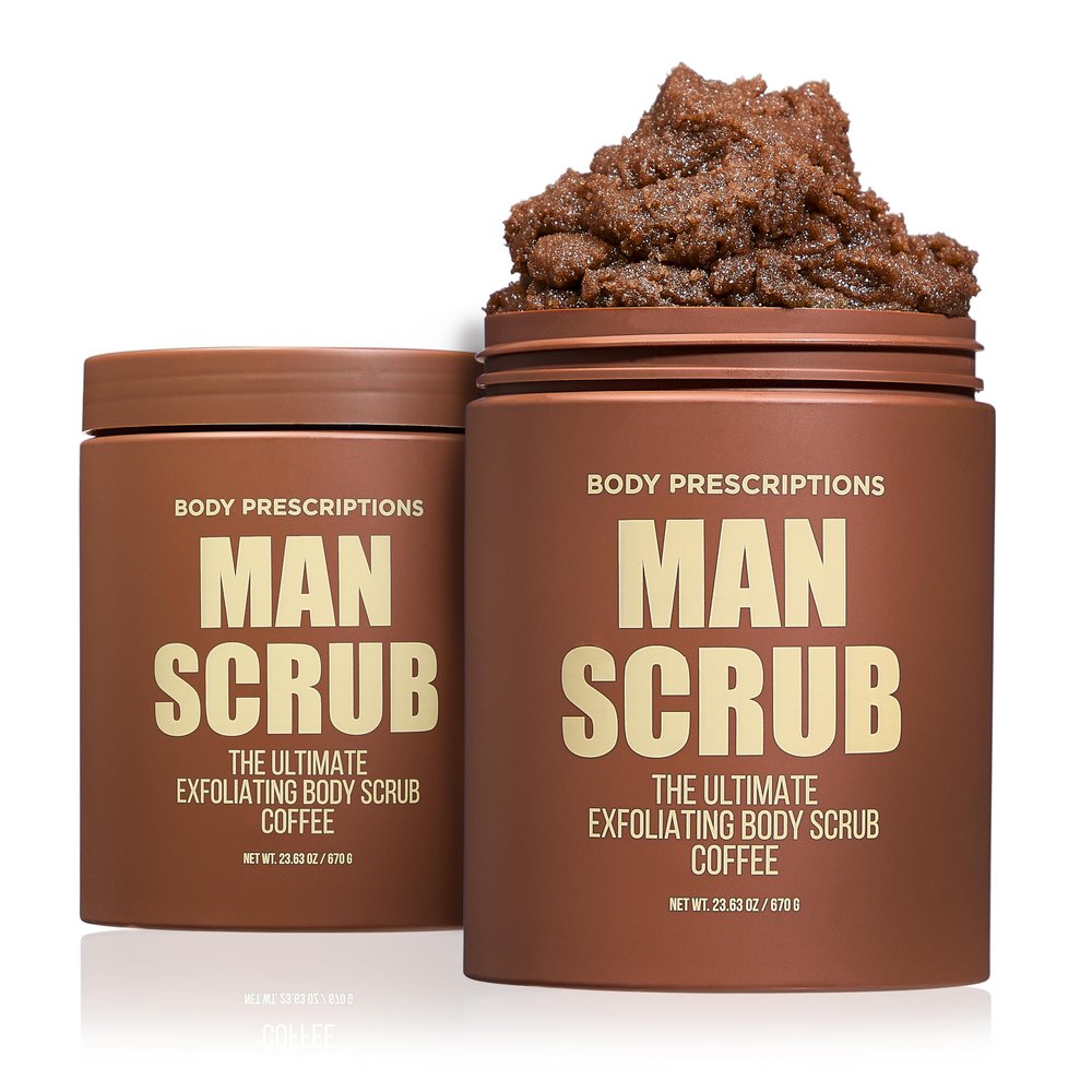 Body Prescriptions Mens Exfoliating Body Scrub  Ultimate Skin Cleansing Wash in Jar with Twist-Top Lid, For All Skin Types, 21 Ounce (Pack of 2), Coffee