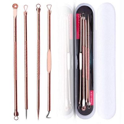 4pcs/set Blackhead Removal Needles Tool Kit Acne Clip Blemish Squeeze Pimple Acne Extractor Black Head Pore Cleaner Cleansing Tool for Skin Care
