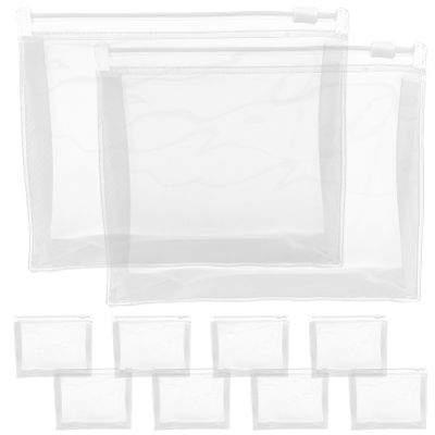 iplusmile 10 Pack Small Clear Makeup Bags with Zipper, Waterproof PVC Plastic Toiletry Pouch for Travel, Transparent Cosmetic Organizer Bag for Bathroom Vacation Party Favors, White