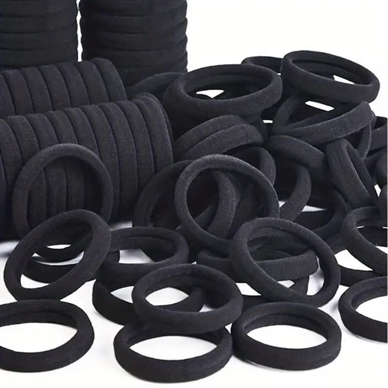 100PCS Black Hair Ties for Women Girls, Seamless Thick Black Hair Band, Elastic Hair Ties No Damage Ponytail Holder