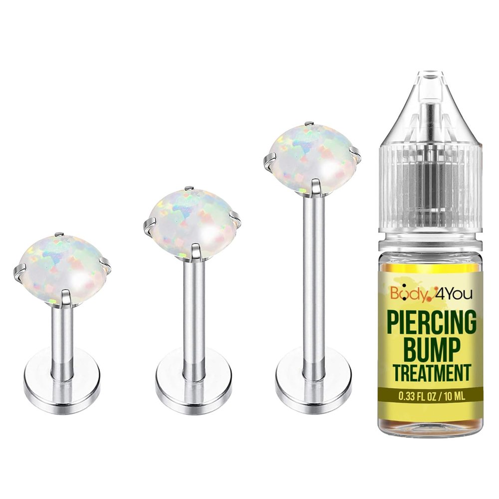 BodyJ4You 4PC Labret Tragus Cartilage 16G Studs - Aftercare Bump Treatment Keloid Removal