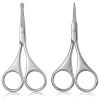 Kootinn 2Pcs Facial Hair Small Grooming Scissors For Men Women - Eyebrow, Nose Hair, Mustache, Beard, Eyelashes, Ear Trimming Kit - Curved and Rounded Safety Tip Clippers For Hair Cutting - Silver view 1