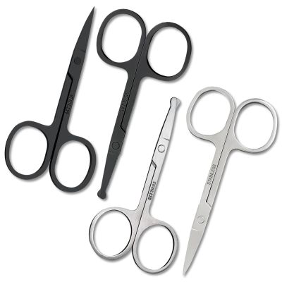 4 Pack Curved and Rounded Facial Hair Scissors Set for Men Women - Mustache, Nose, Beard, Eyebrows, Eyelashes and Ear Hair Cutting Scissors - Black and Sliver Stainless Steel Trimming Scissors
