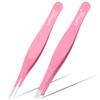 2PCS Tweezers Set for Women and Men, Precision Tweezer kit for Ingrown hair, Facial Hairs, Chin Hair, and Splinter Removal, Professional Eyebrow Plucker Tweezers, Pink view 1