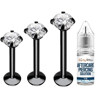 BodyJ4You 4PC Labret Tragus Cartilage 16G Studs - Piercing Aftercare Saline Cleanser