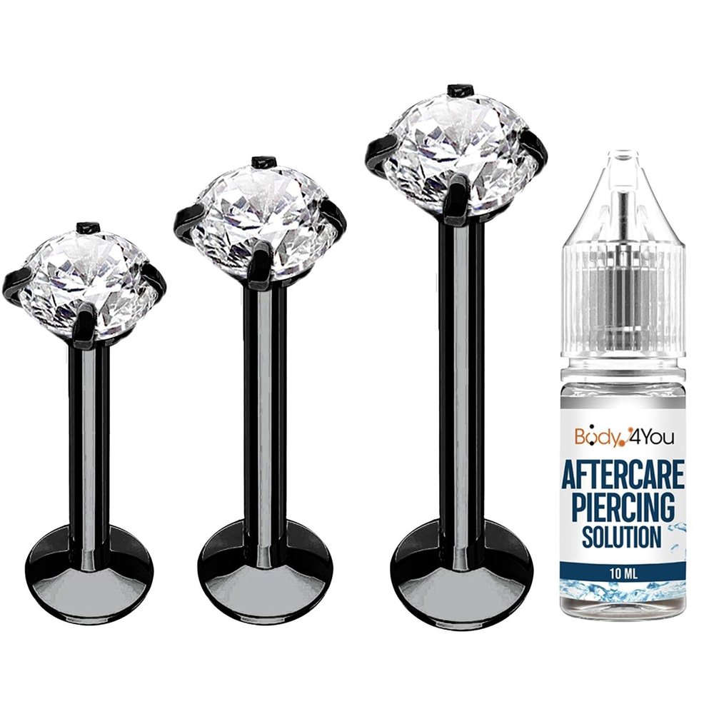 BodyJ4You 4PC Labret Tragus Cartilage 16G Studs - Piercing Aftercare Saline Cleanser