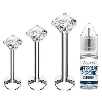BodyJ4You 4PC Labret Tragus Cartilage 16G Studs - Piercing Aftercare Saline Cleanser