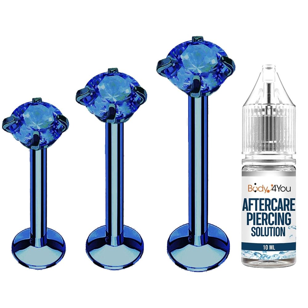 BodyJ4You 4PC Labret Tragus Cartilage 16G Studs - Piercing Aftercare Saline Cleanser