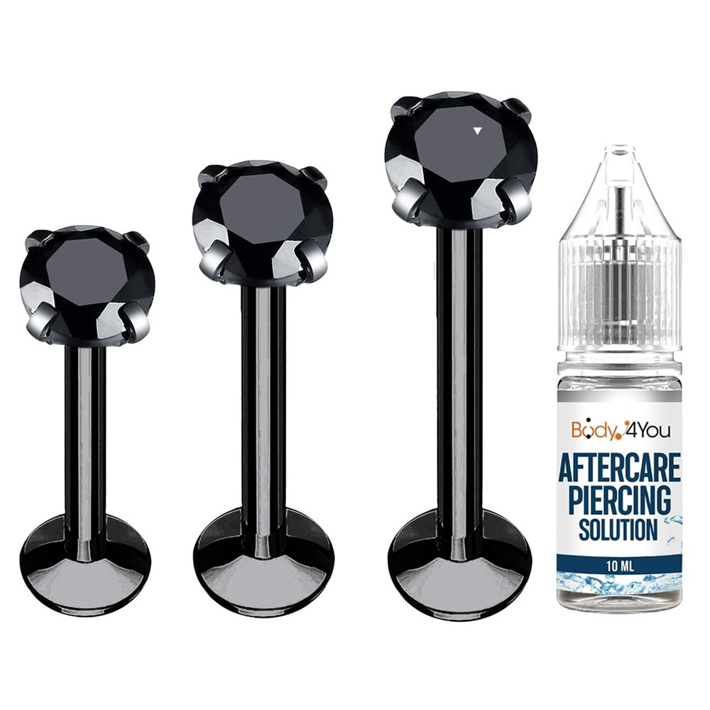BodyJ4You 4PC Labret Tragus Cartilage 16G Studs - Piercing Aftercare Saline Cleanser