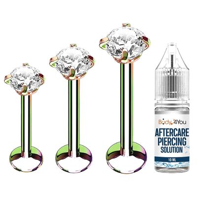 BodyJ4You 4PC Labret Tragus Cartilage 16G Studs - Piercing Aftercare Saline Cleanser