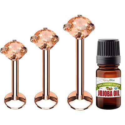 BodyJ4You 4PC Labret Tragus Cartilage 16G Studs - Piercing Aftercare Jojoba Oil