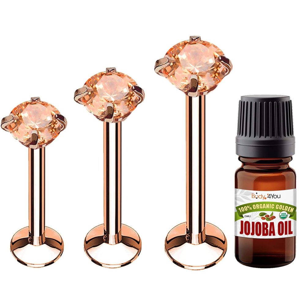 BodyJ4You 4PC Labret Tragus Cartilage 16G Studs - Piercing Aftercare Jojoba Oil