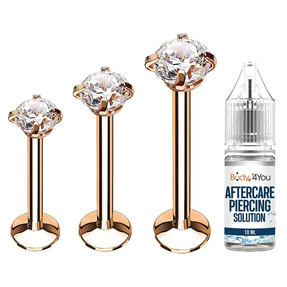 BodyJ4You 4PC Labret Tragus Cartilage 16G Studs - Piercing Aftercare Saline Cleanser