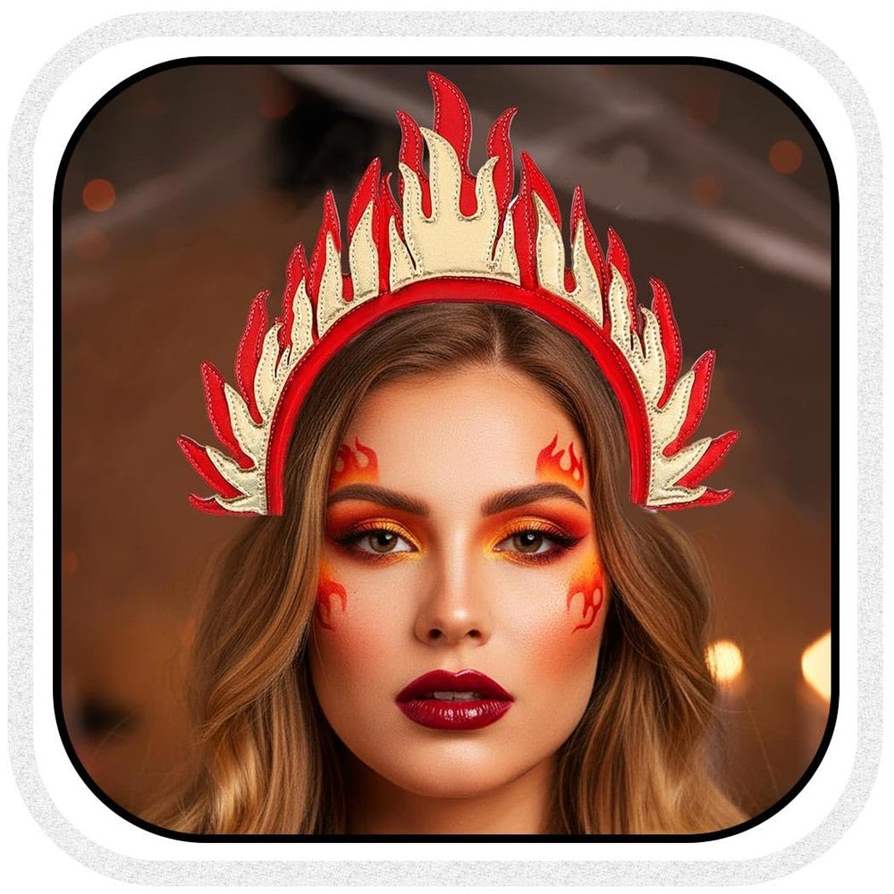 CASDRE Flame Headband Gold Red Fire Flame Headpiece Hair Hoop Halloween Party Rave Festival Hair Accessories for Women and Girls