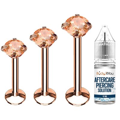 BodyJ4You 4PC Labret Tragus Cartilage 16G Studs - Piercing Aftercare Saline Cleanser
