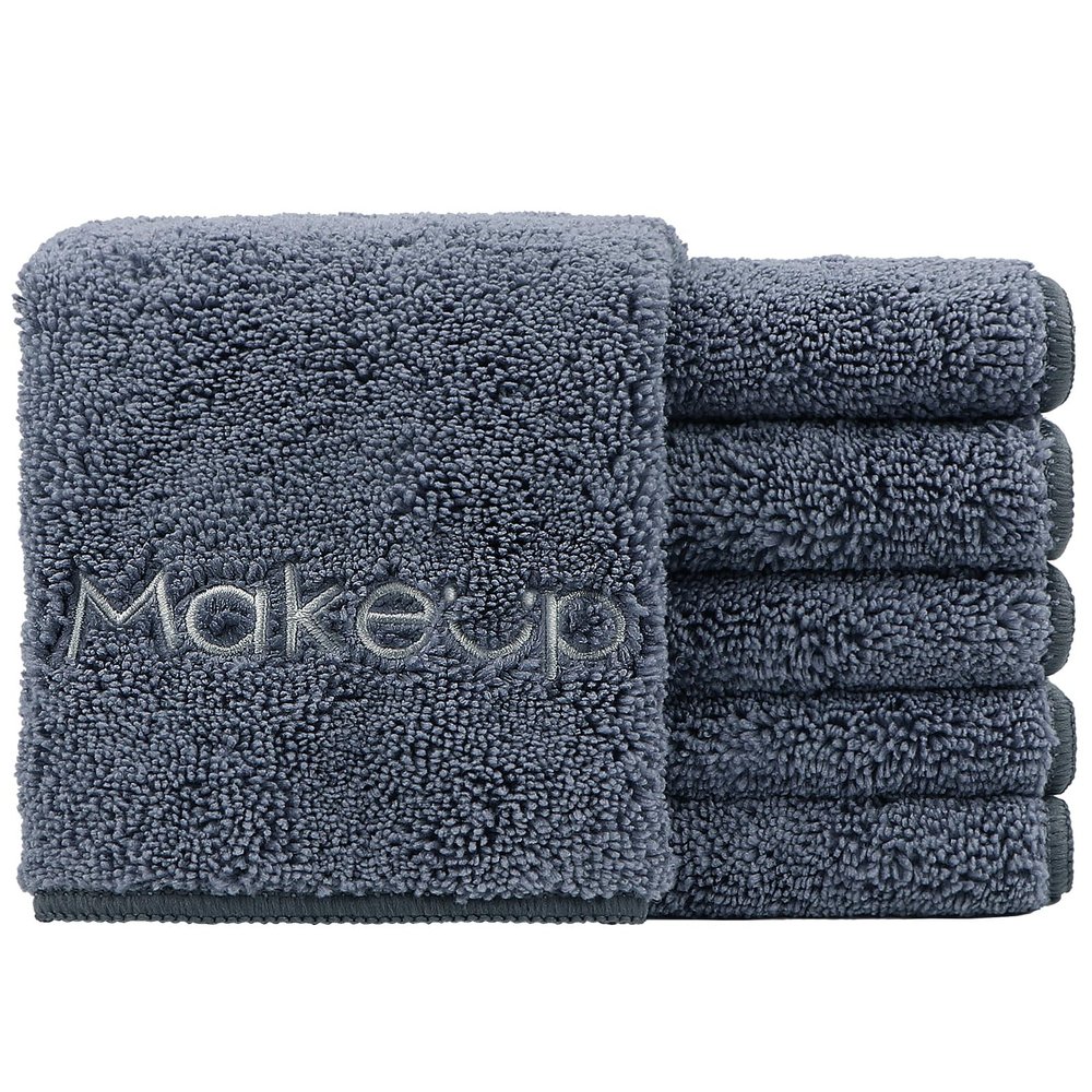 HOMEXCEL Makeup Remover Wash Cloth 6 Pack, Soft Quick Dry Facial Cleansing Makeup Towels, Fingertip Face Towel Washcloths for Hand and Make up, 13 x 13 Inch, Grey
