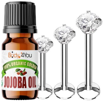 BodyJ4You 4PC Labret Tragus Cartilage 16G Studs - Piercing Aftercare Jojoba Oil