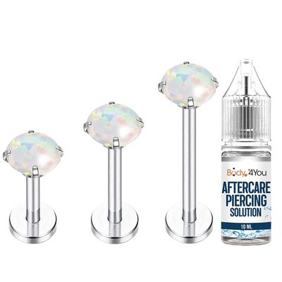 BodyJ4You 4PC Labret Tragus Cartilage 16G Studs - Piercing Aftercare Saline Cleanser